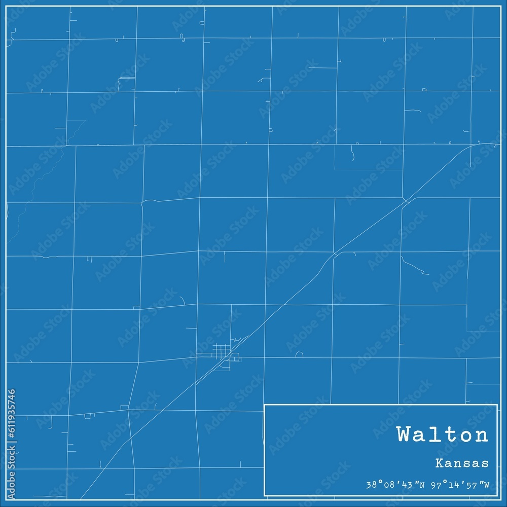 Blueprint US city map of Walton, Kansas.