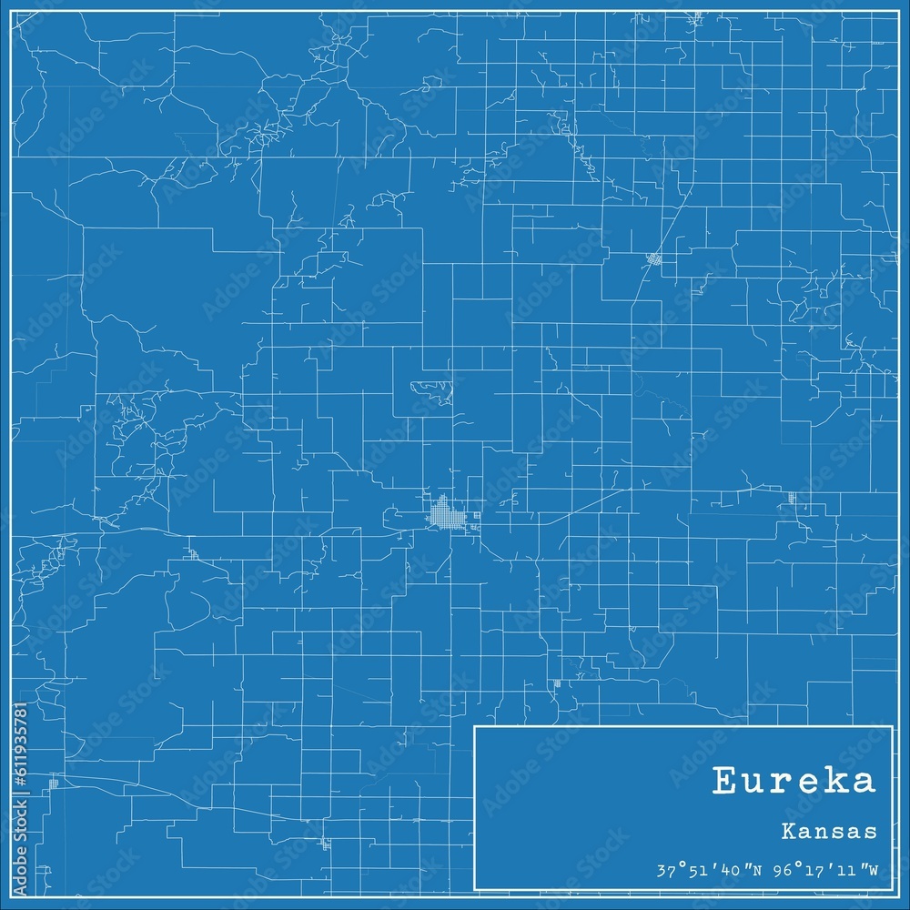 Blueprint US city map of Eureka, Kansas.
