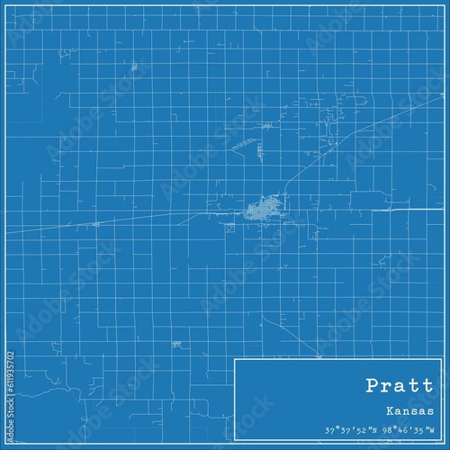 Blueprint US city map of Pratt  Kansas.