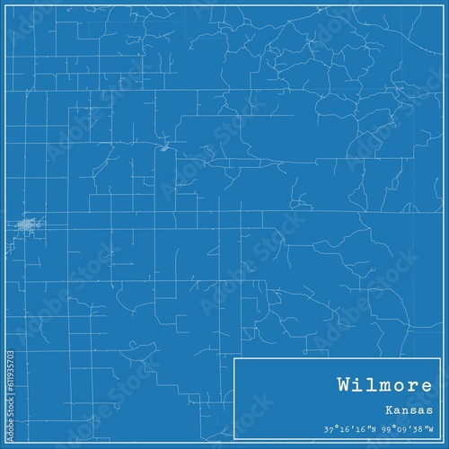 Blueprint US city map of Wilmore, Kansas.