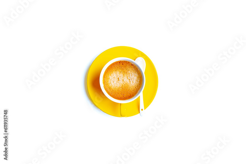 Yellow coffee cup isolated on white background