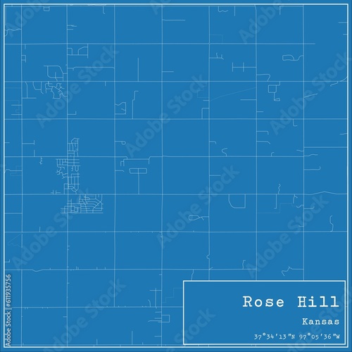 Blueprint US city map of Rose Hill, Kansas.