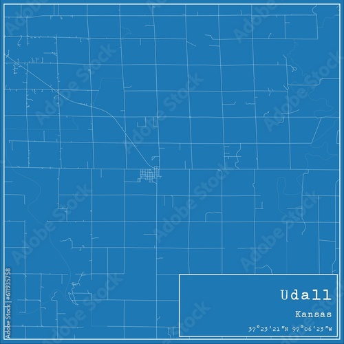Blueprint US city map of Udall, Kansas.