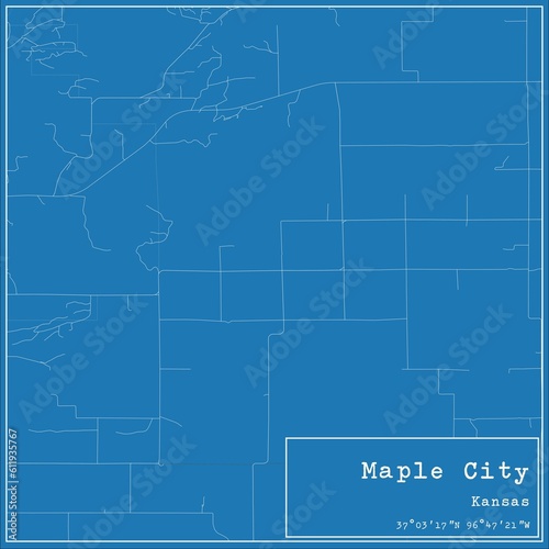 Blueprint US city map of Maple City, Kansas.