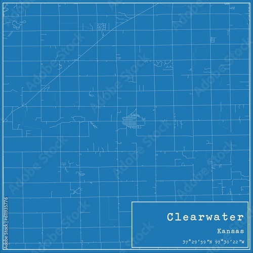 Blueprint US city map of Clearwater, Kansas.