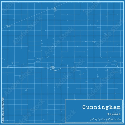 Blueprint US city map of Cunningham  Kansas.