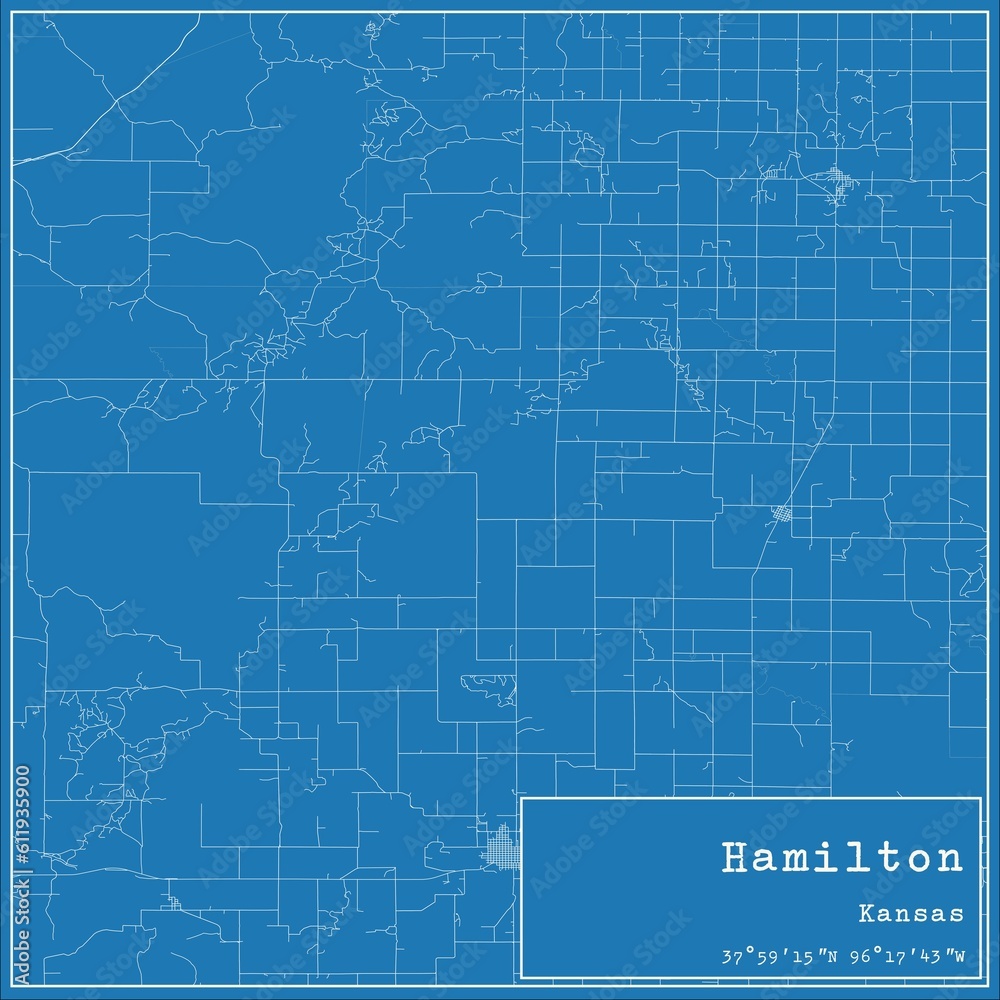 Fototapeta premium Blueprint US city map of Hamilton, Kansas.