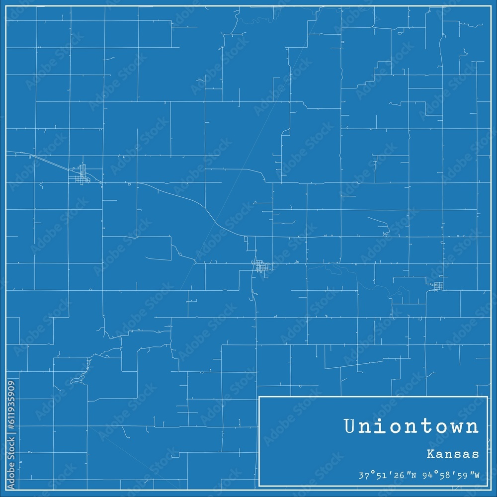 Blueprint US city map of Uniontown, Kansas.