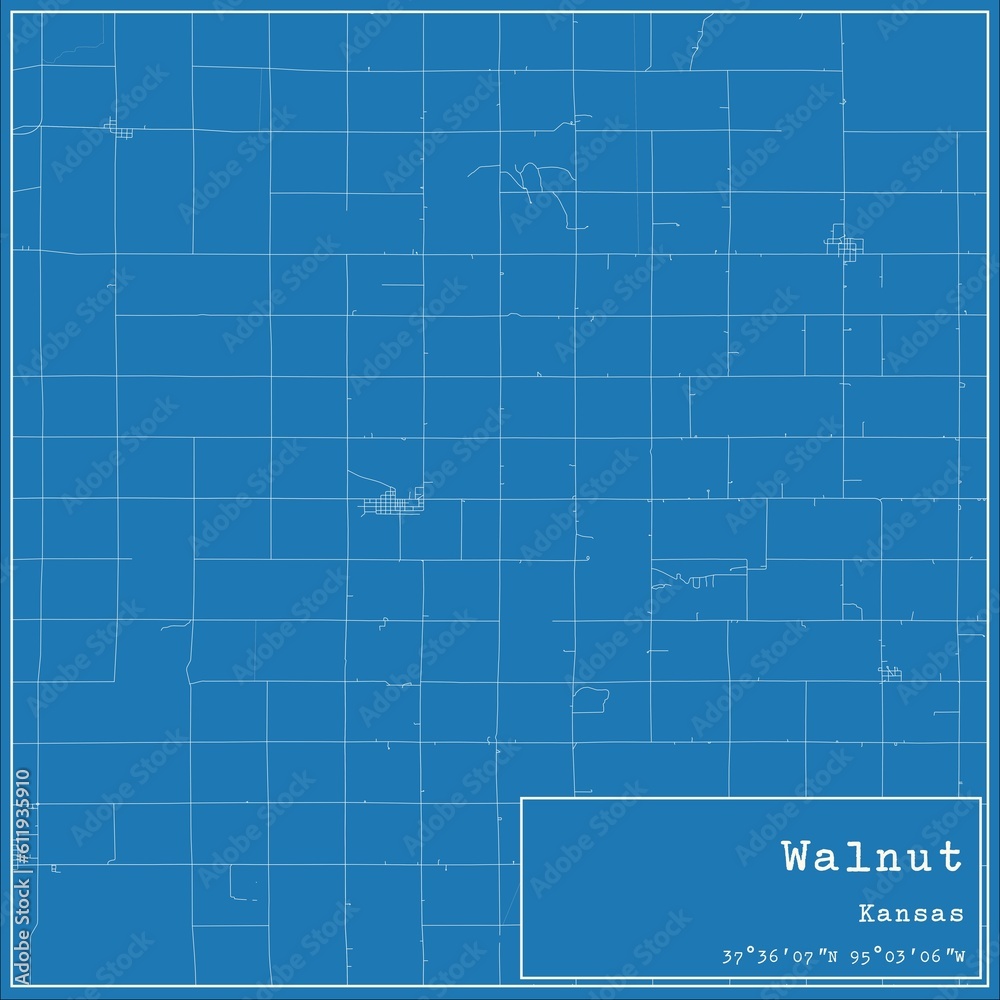Blueprint US city map of Walnut, Kansas.