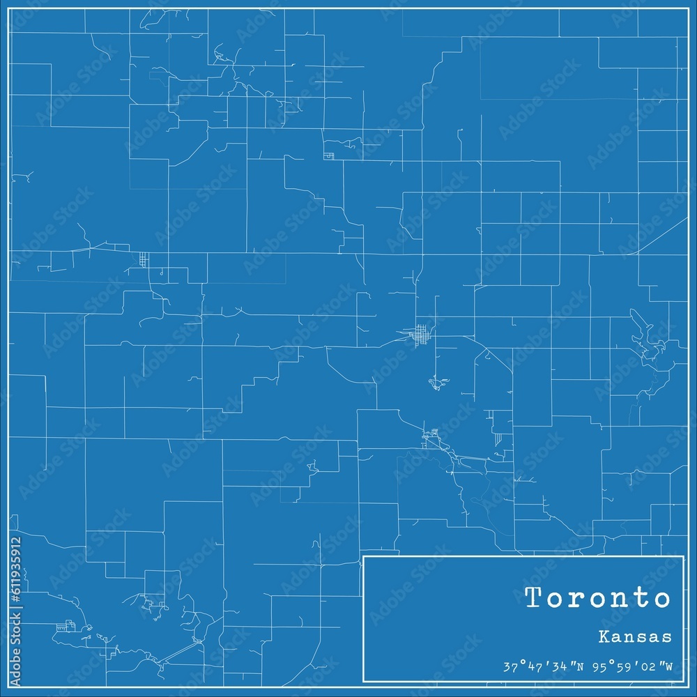 Obraz premium Blueprint US city map of Toronto, Kansas.