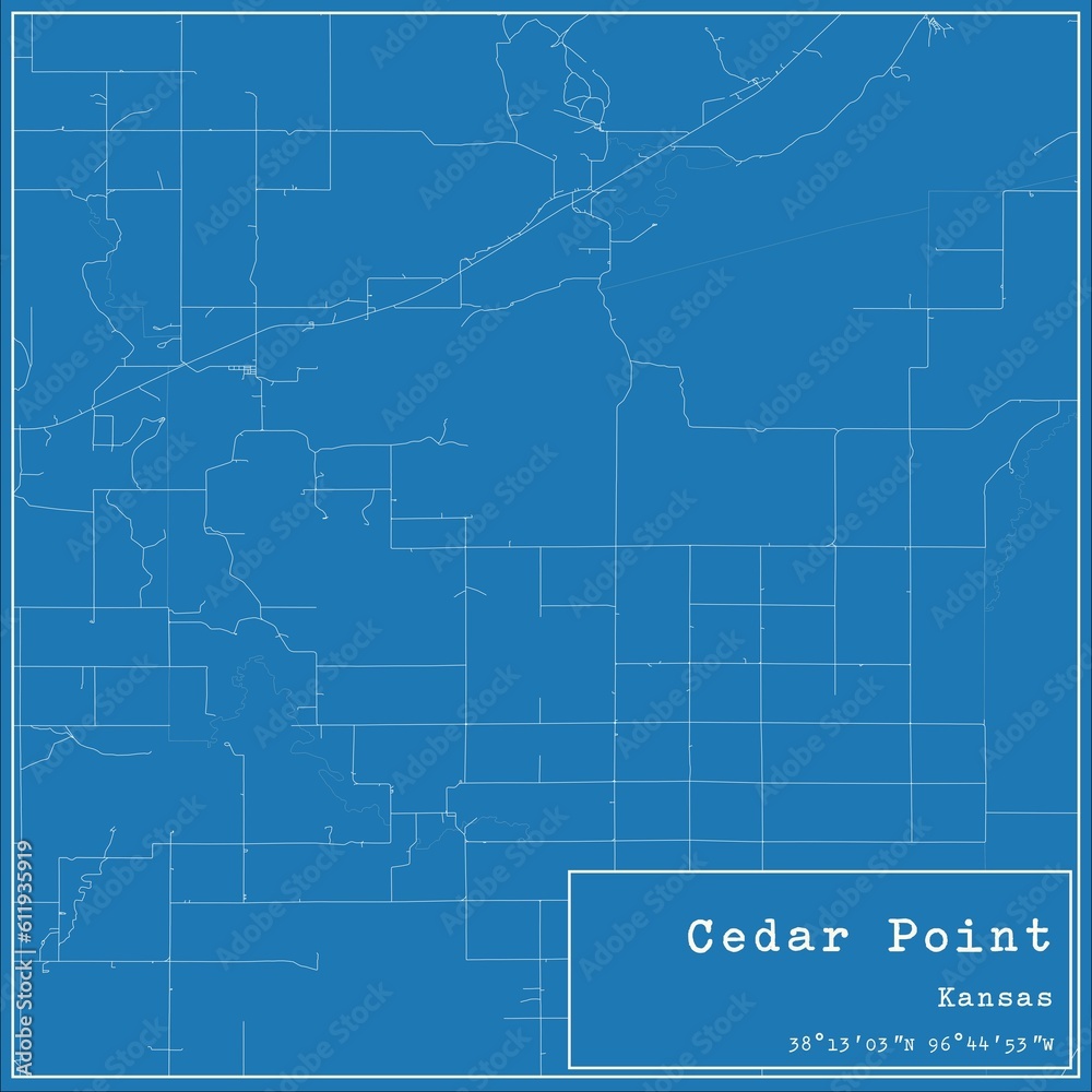 Blueprint US city map of Cedar Point, Kansas.