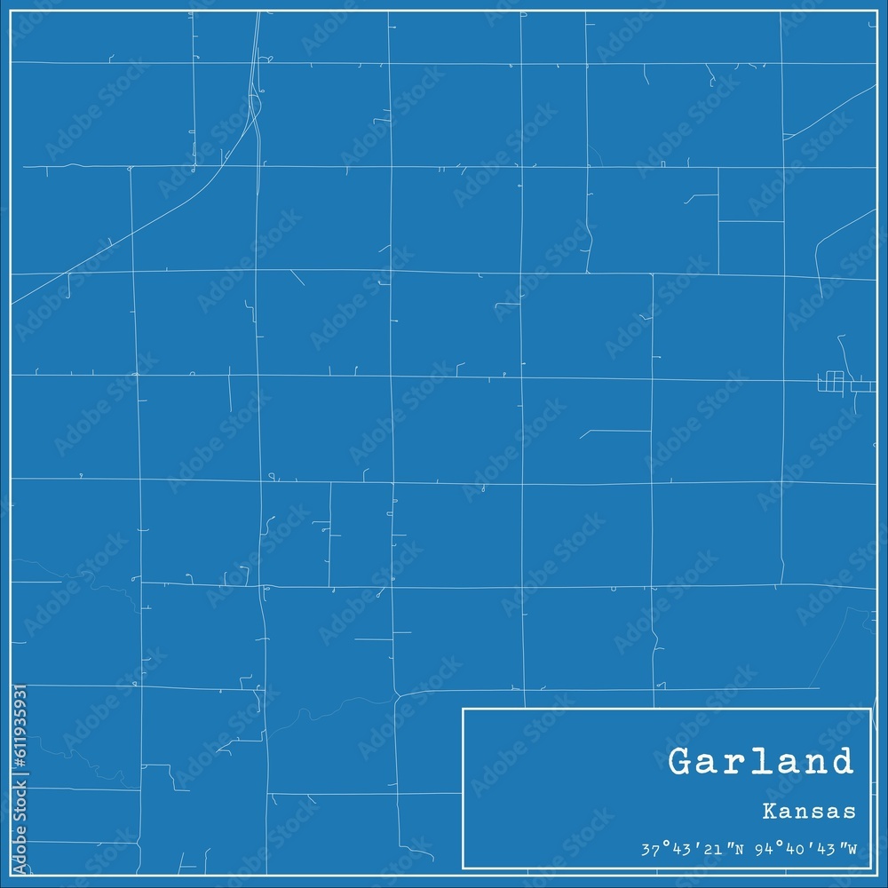 Blueprint US city map of Garland, Kansas.