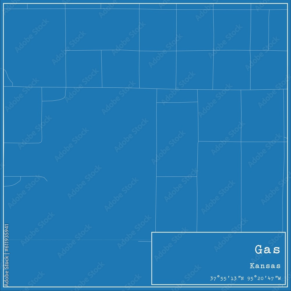 Blueprint US city map of Gas, Kansas.
