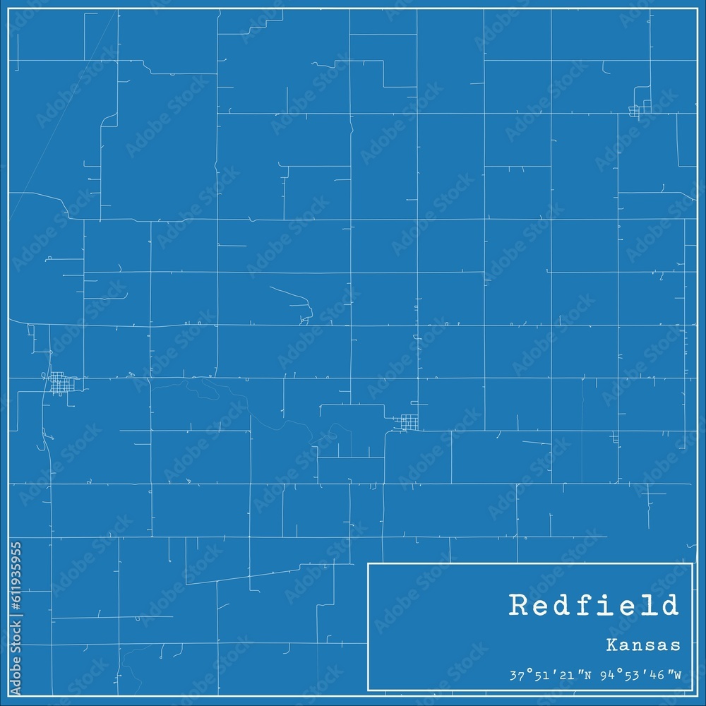 Blueprint US city map of Redfield, Kansas.