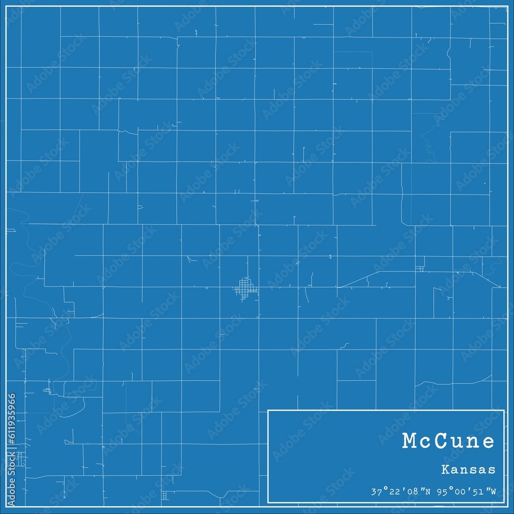 Blueprint US city map of McCune, Kansas.