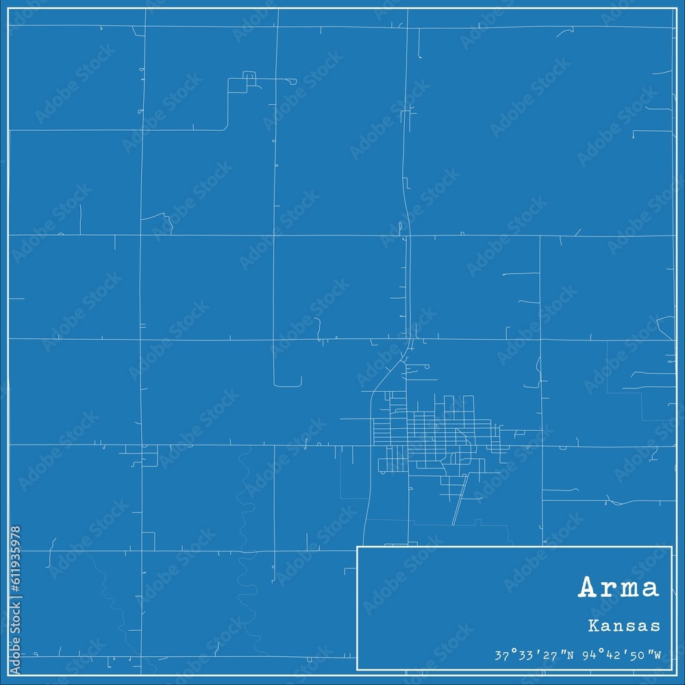 Blueprint US city map of Arma, Kansas.