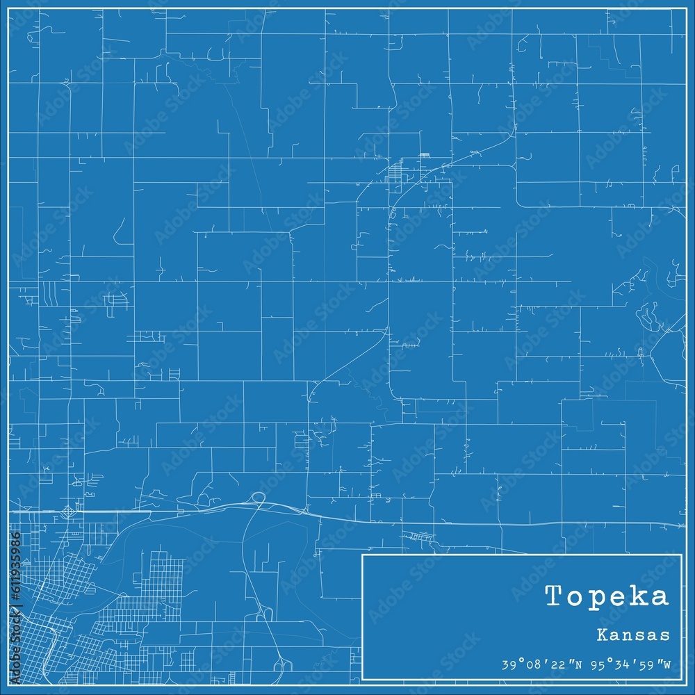 Blueprint US city map of Topeka, Kansas.