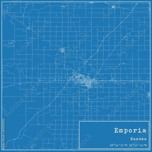 Schilderij op canvas Blueprint US city map of Emporia, Kansas.