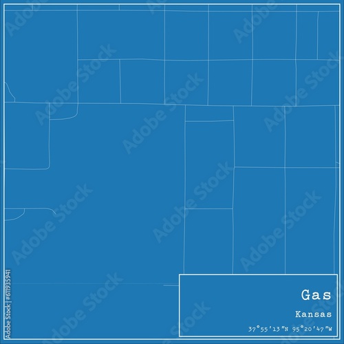 Blueprint US city map of Gas, Kansas.