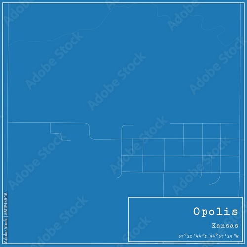Blueprint US city map of Opolis, Kansas.