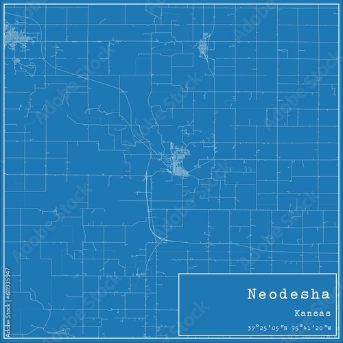 Blueprint US city map of Neodesha  Kansas.