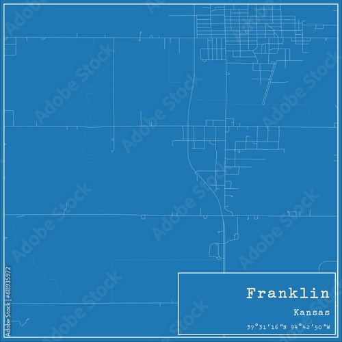Blueprint US city map of Franklin, Kansas.