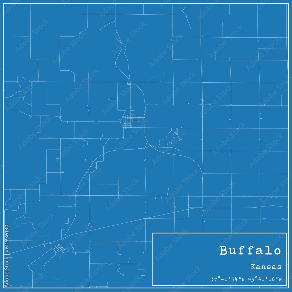 Obraz premium Blueprint US city map of Buffalo, Kansas.