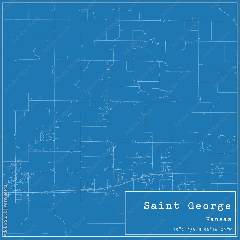 Blueprint US city map of Saint George, Kansas.