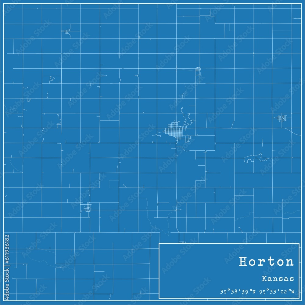 Blueprint US city map of Horton, Kansas.