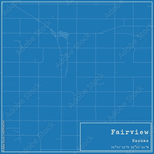 Blueprint US city map of Fairview, Kansas.