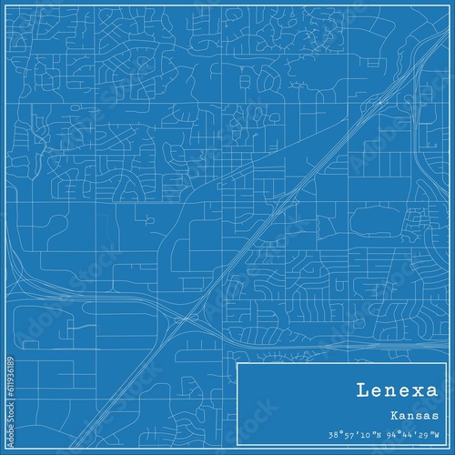Blueprint US city map of Lenexa, Kansas.