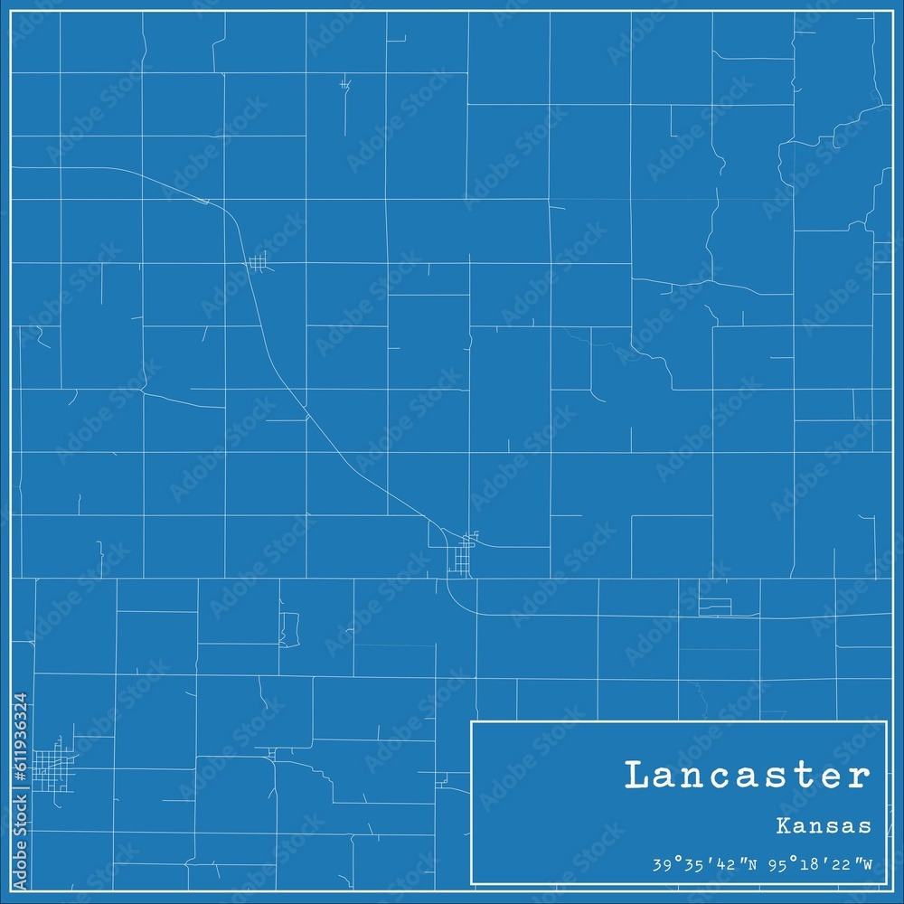 Blueprint US city map of Lancaster, Kansas.