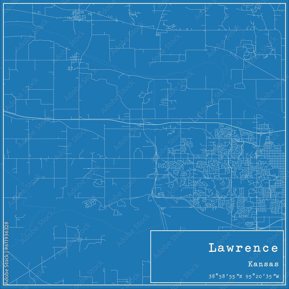 Obraz premium Blueprint US city map of Lawrence, Kansas.