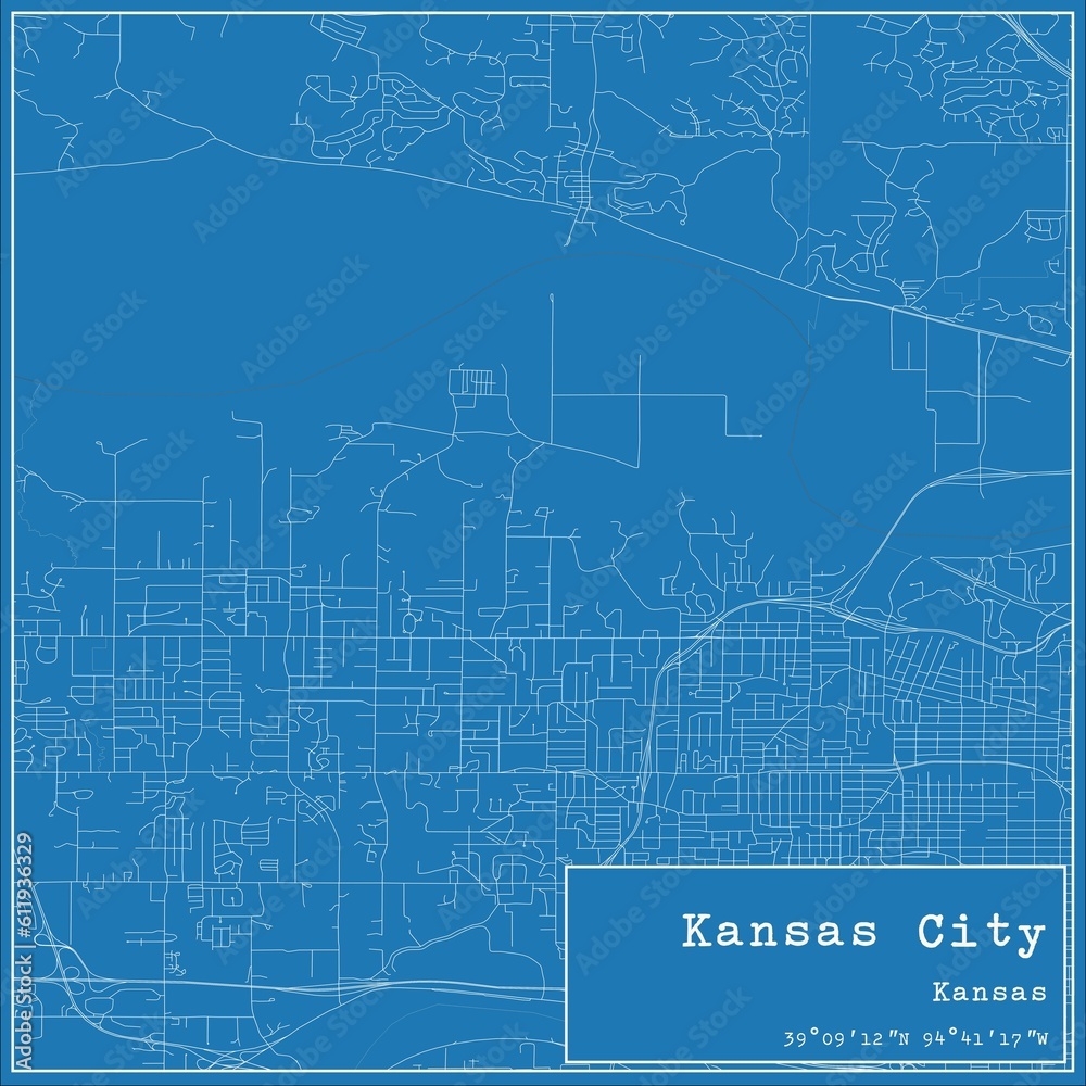 Blueprint US city map of Kansas City, Kansas. Blueprint US city map of Kansas City, Kansas.