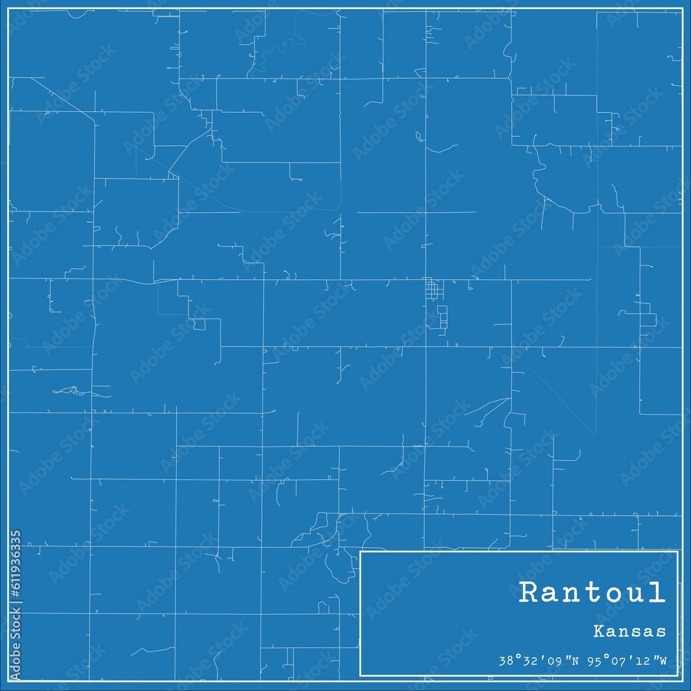 Blueprint US city map of Rantoul, Kansas.