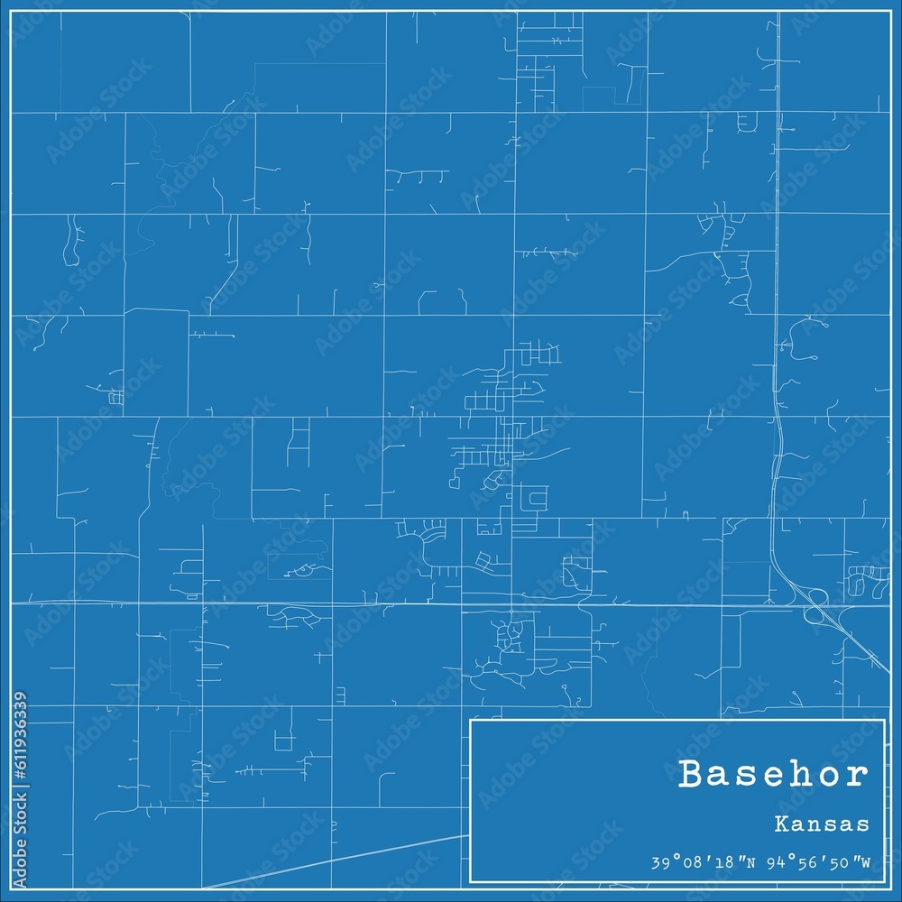 Blueprint US city map of Basehor, Kansas.