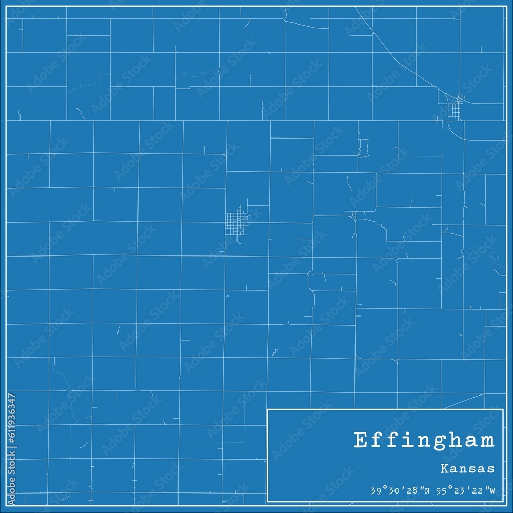 Blueprint US city map of Effingham, Kansas.