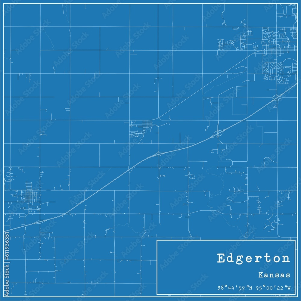Blueprint US city map of Edgerton, Kansas.