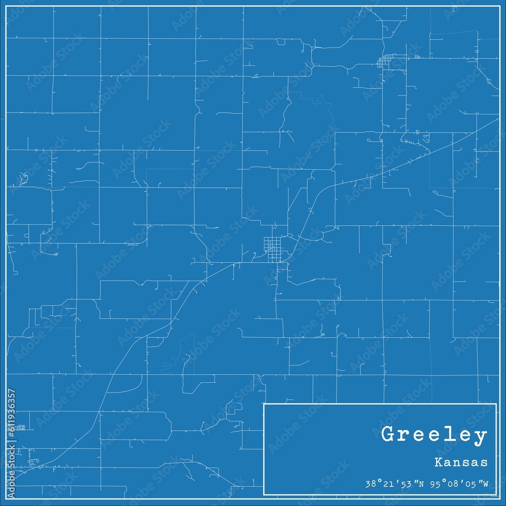 Fototapeta premium Blueprint US city map of Greeley, Kansas.