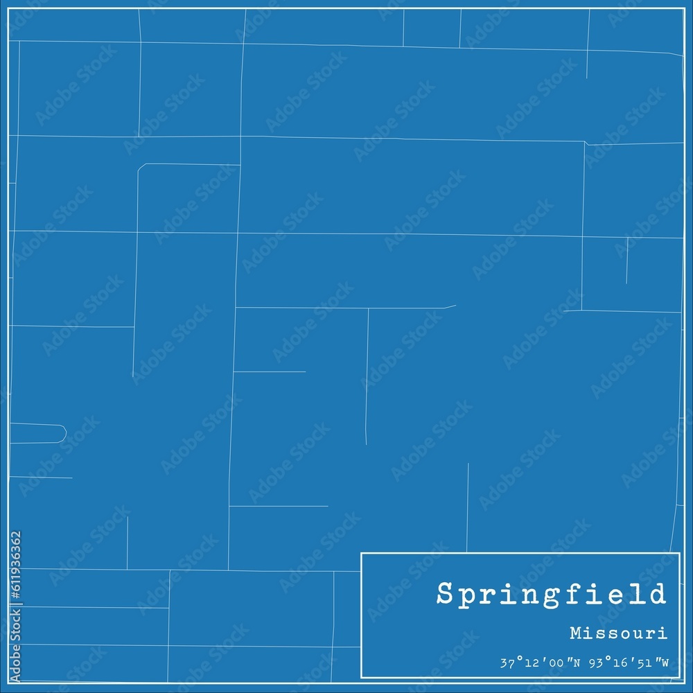 Blueprint US city map of Springfield, Missouri.