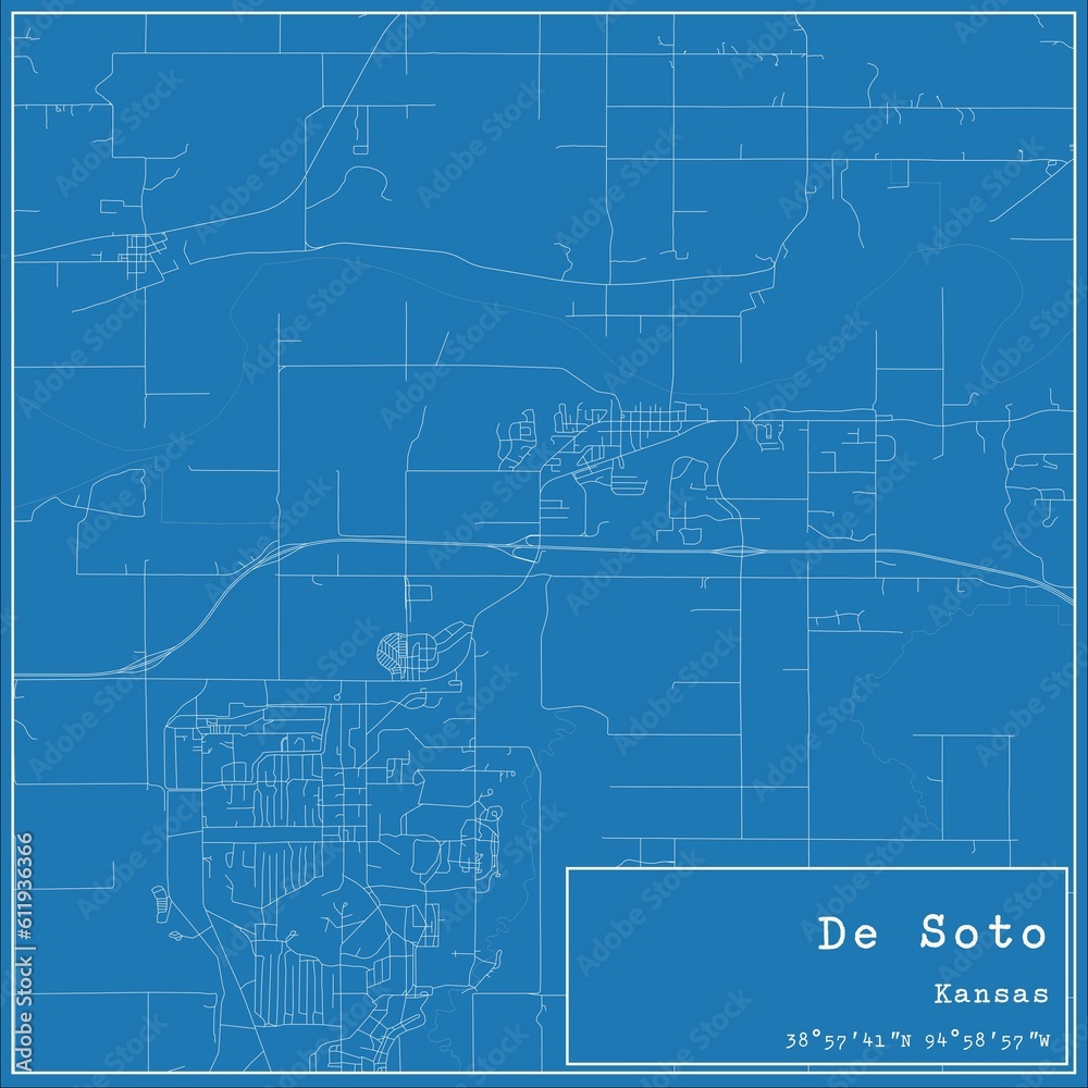 Blueprint US city map of De Soto, Kansas.