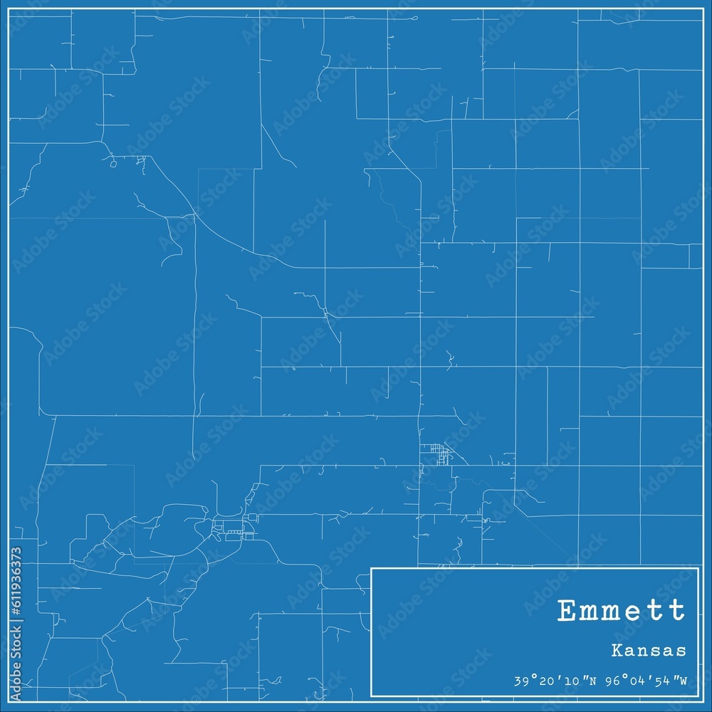 Obraz premium Blueprint US city map of Emmett, Kansas.