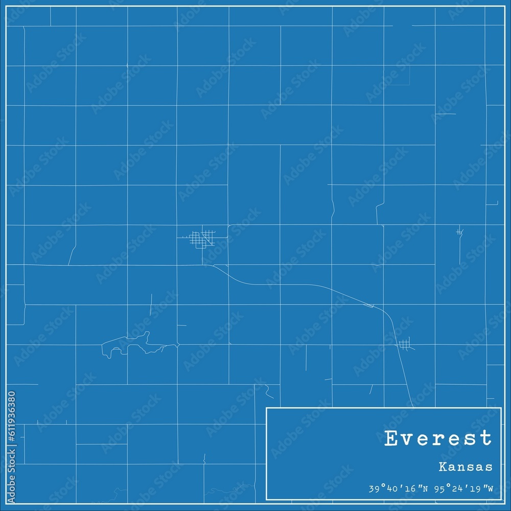 Blueprint US city map of Everest, Kansas.