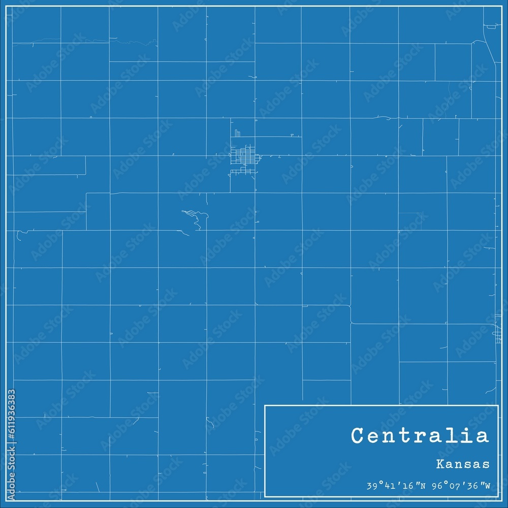 Blueprint US city map of Centralia, Kansas.