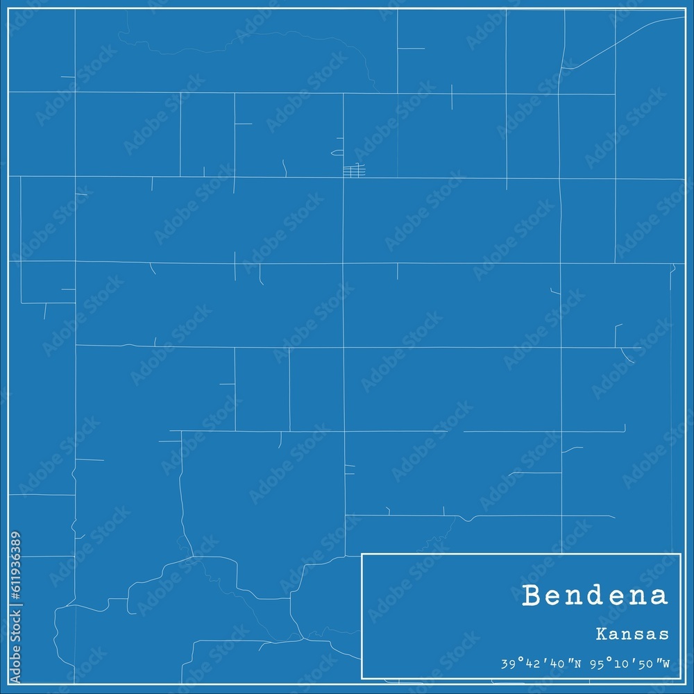 Blueprint US city map of Bendena, Kansas.