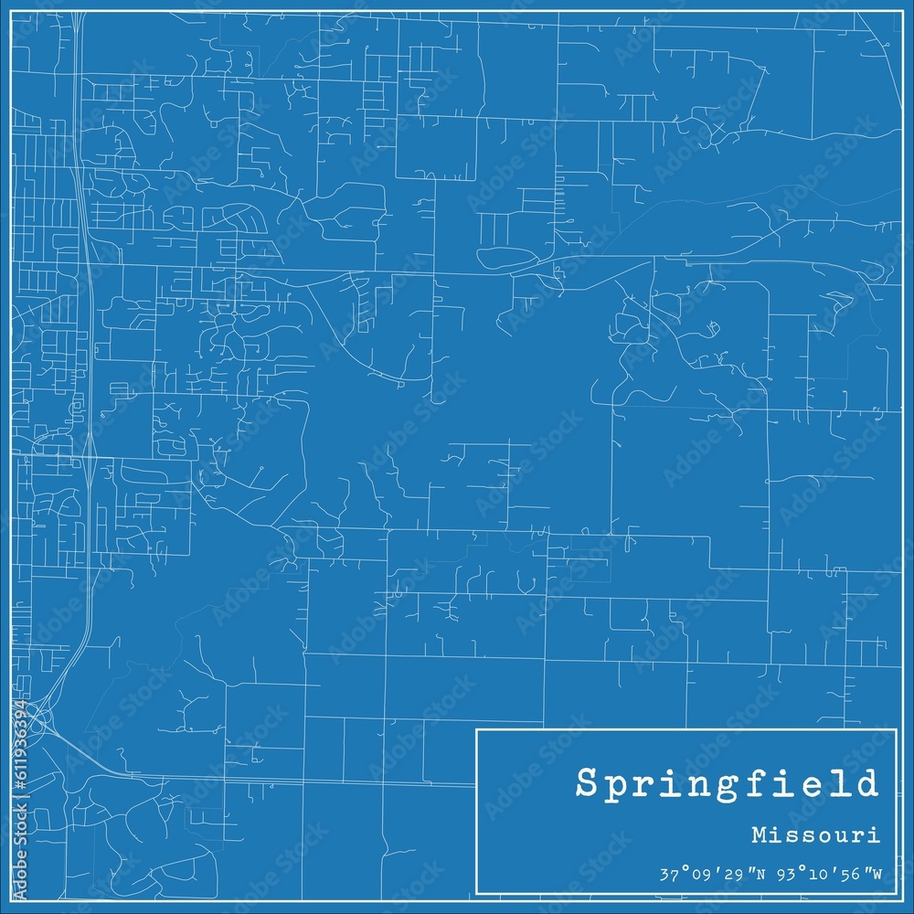 Blueprint US city map of Springfield, Missouri.