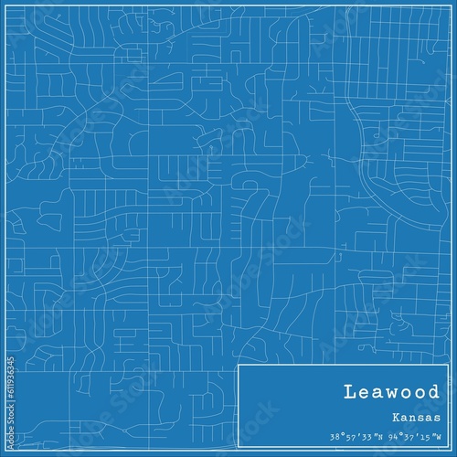 Blueprint US city map of Leawood, Kansas.