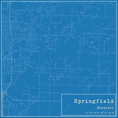 Blueprint US city map of Springfield, Missouri.