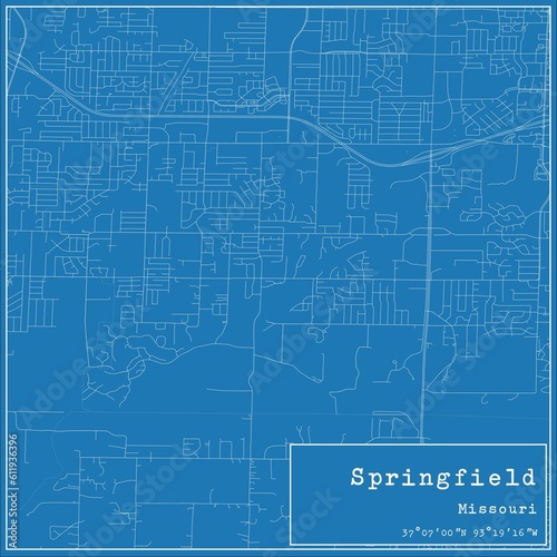 Blueprint US city map of Springfield  Missouri.