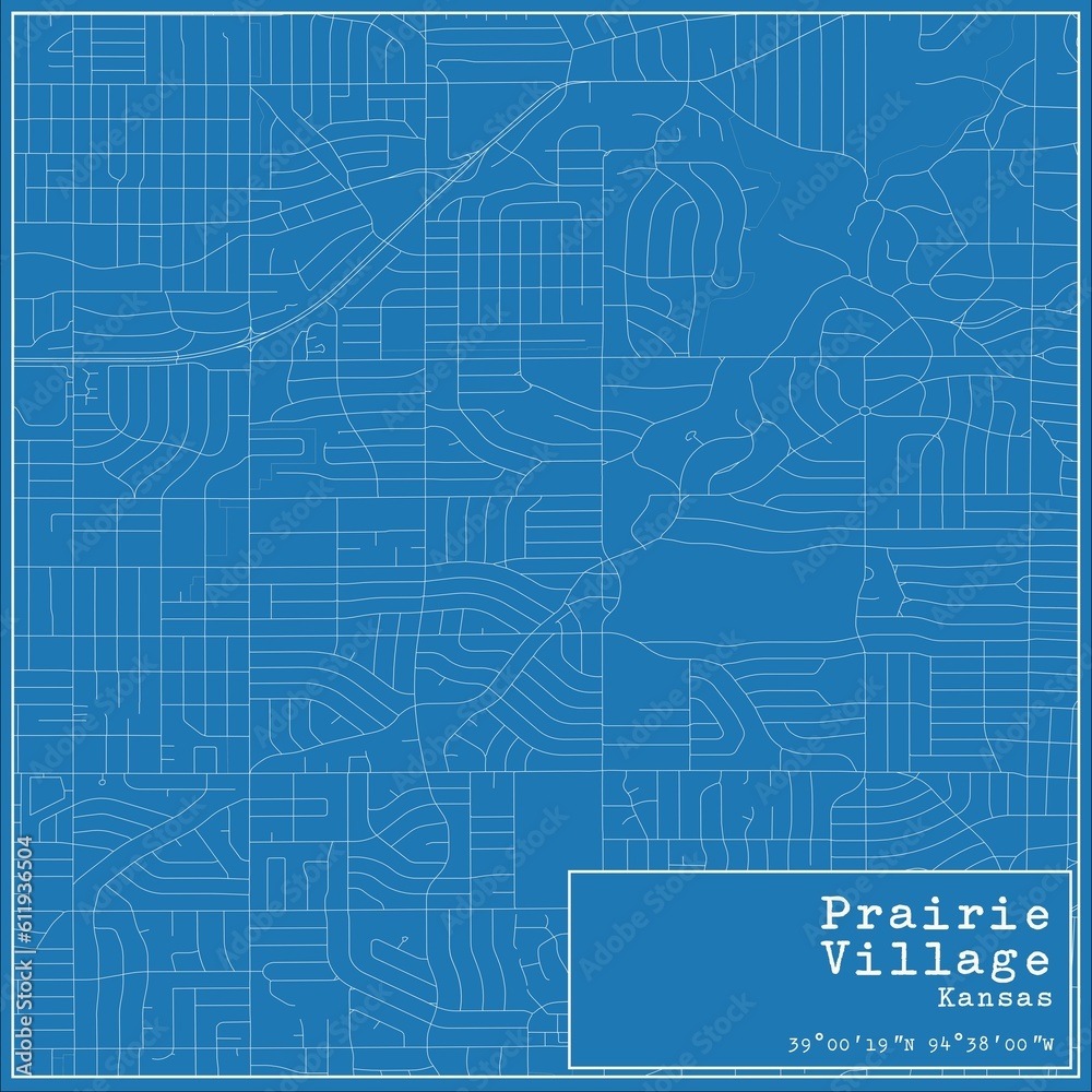 Fototapeta premium Blueprint US city map of Prairie Village, Kansas.